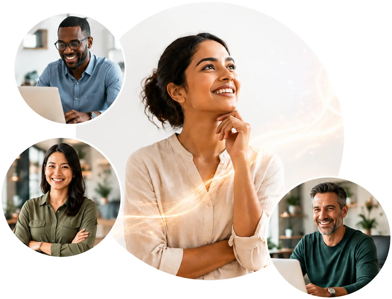 Diverse, confident founders and business owners supported by AI